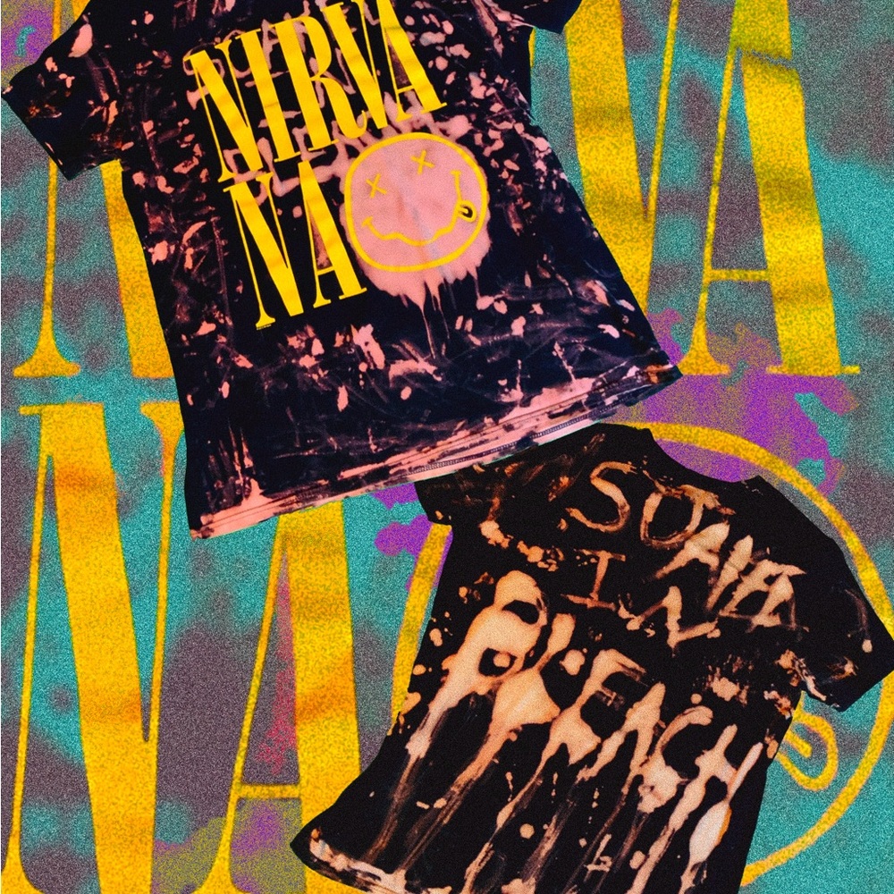 Nirvana Custom, Bleach Painted Shirt - Black and Orange